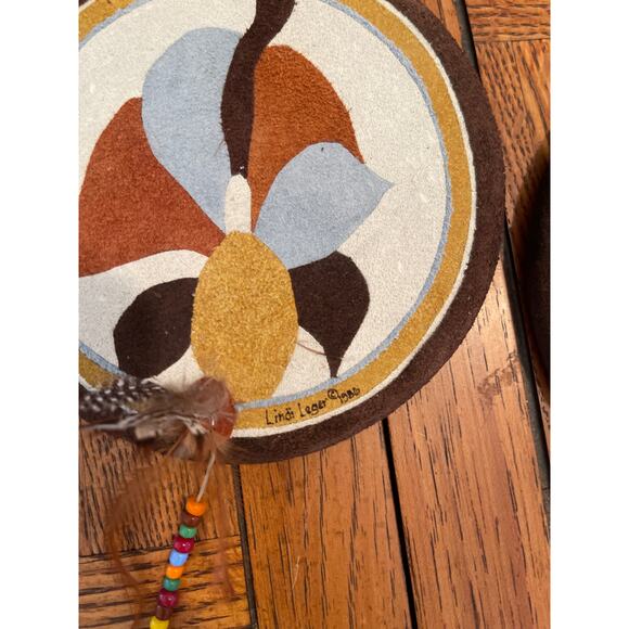 Native American signed by artist hand painted drum wall hangings set of 3 - Picture 2 of 7